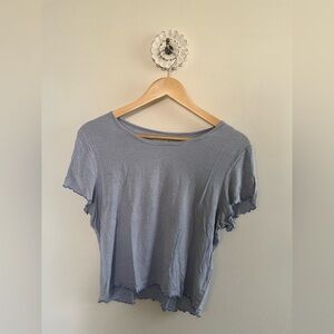 American Eagle Outfitters Lettuce Edge Light Blue Striped Tee